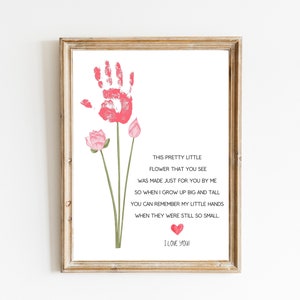 Flower Handprint Art, Handprint Art Printable, Mothers Day Handprint, Handprint Poem, Gift from Kids, Craft for Babies Toddler Kids,Keepsake
