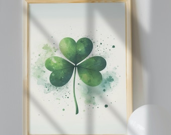 Impresión de trébol en acuarela: Arte mural de trébol del Día de San Patricio (Descarga digital)