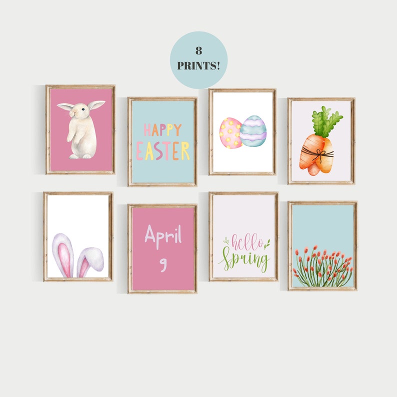 Easter Printable Wall Art Bundle, Set of 8 Spring Home Decor ...