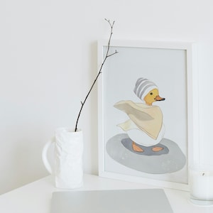 Cool Duck Art Print, Retro Print, Cute Duck Drawing Wall Art, Funny Bathroom Decor Wall Art, Duck Print, Trendy Decor, Digital Download