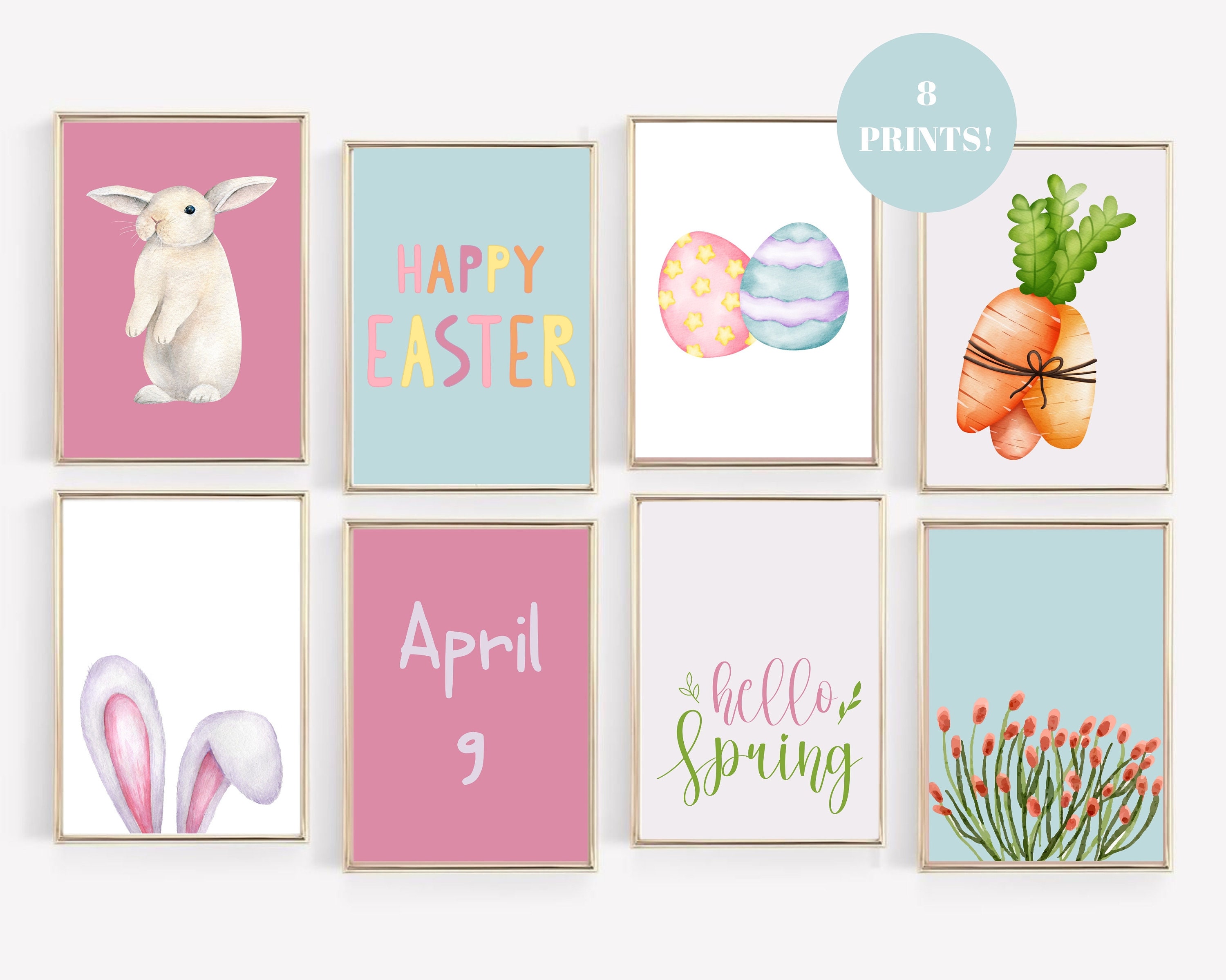 Easter Printable Wall Art Bundle, Set of 8 Spring Home Decor ...