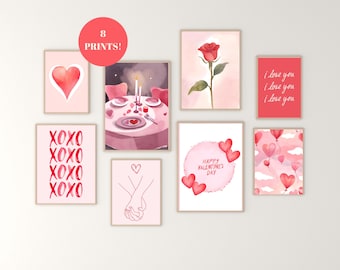 Conjunto de arte de parede para galeria do Dia dos Namorados: decoração moderna para casa (8 itens imprimíveis) (download instantâneo)