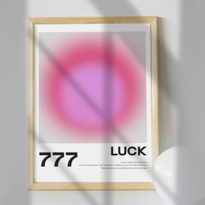Angel Number Print 777, Aura Gradient Art Print, Lucky Number Pink Aura Print, Spiritual Wall Art, Positive Energy Print, Digital Download