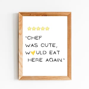 Chef was Cute, Would Eat Here Again Black, Aesthetic Print, Kitchen Decor, Cute Cooking Art, Kitchen Wall Art, Minimalist Print, Heart Print