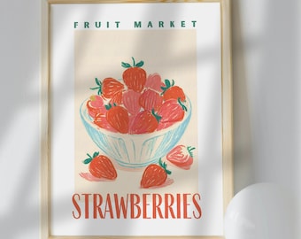 Strawberry Bowl-kunstprint: roze keukendecor (digitale download)