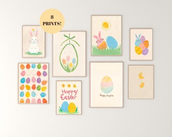 Easter Gallery Wall Art: Bunny & Egg Prints, Set of 8 (Digital Download)