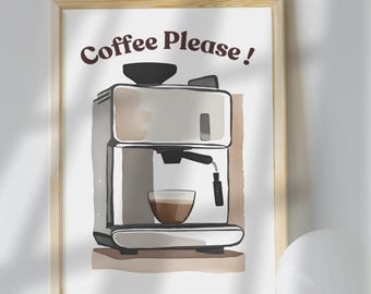 Coffee Machine Art Print: Kitchen Coffee Bar Decor (Instant Download)