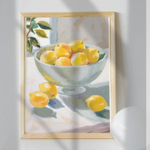 Lemons Oil Painting Art Print: Modern Kitchen Decor (Digital Download)
