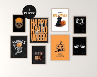 Halloween Gallery Wall Art Set: Halloween Minimalist Decor Modern Skeleton Prints (Digital Download)