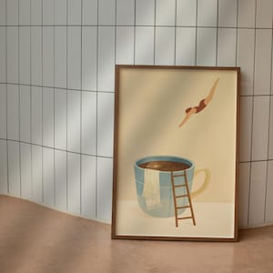 Coffee Diver Art Print: Whimsical Coffee Lover Gift (Digital Download)