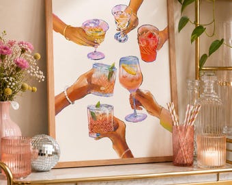 Impressão "Cheers Cocktail": Decoração para Carrinho de Bar para Noite das Meninas (Download Digital)