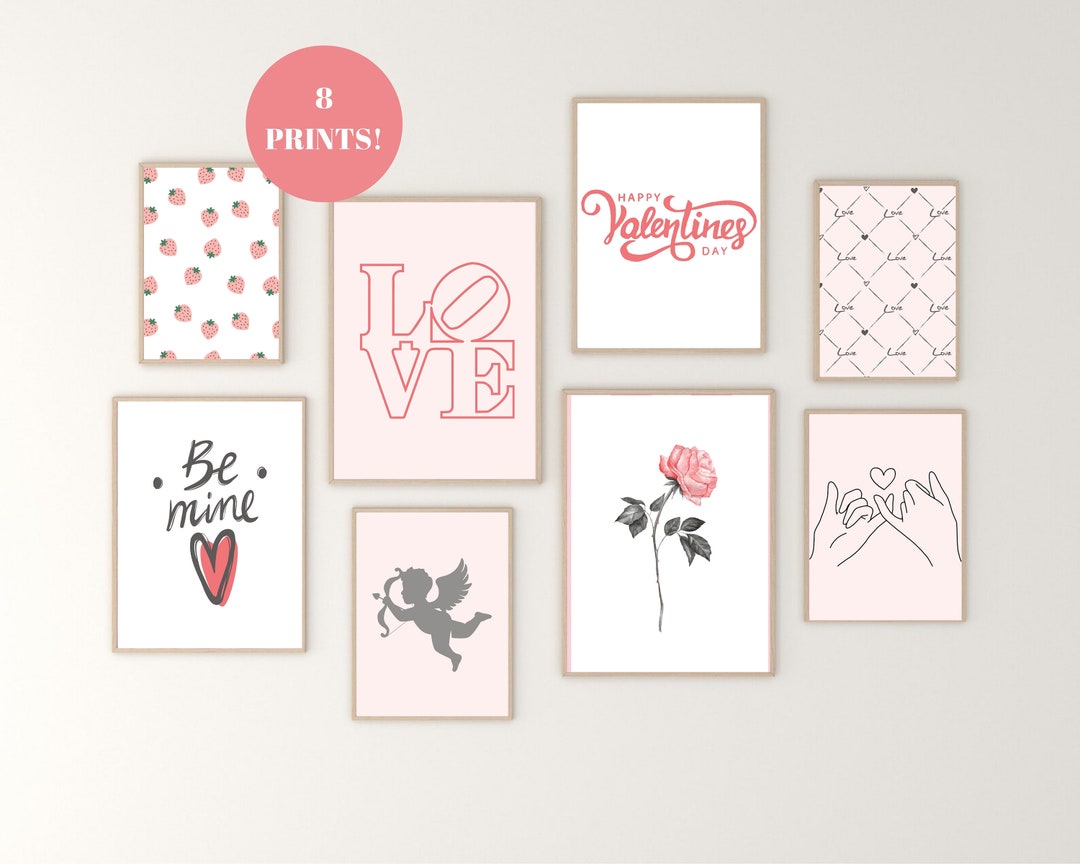 Valentines Day Decor Set of 8 Printables, Valentine Party Decor, Retro ...