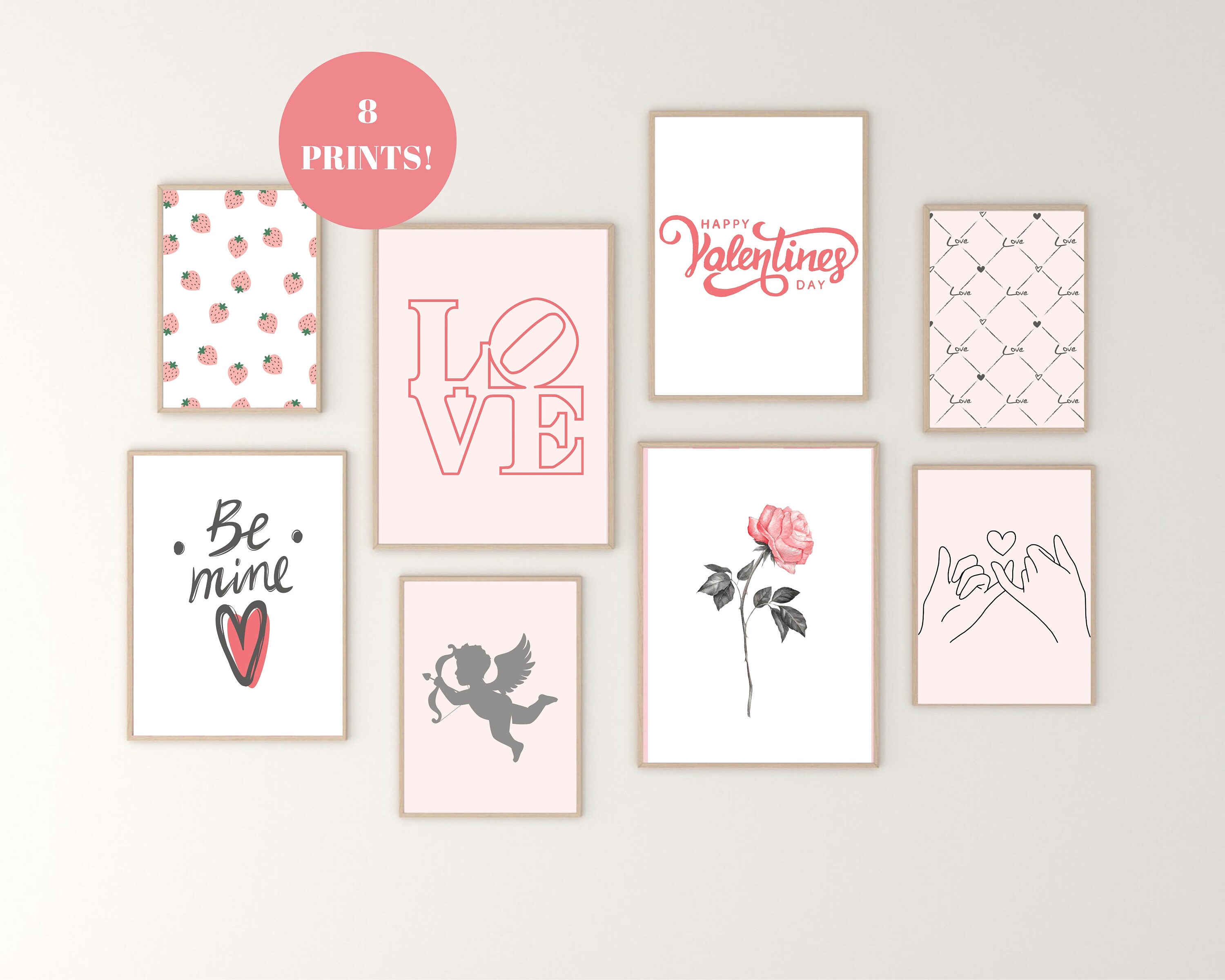Valentines Day Decor Set of 8 Printables, Valentine Party Decor, Retro ...