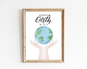 Happy Earth Day Poster: Watercolor Earth Art (Digital Download)
