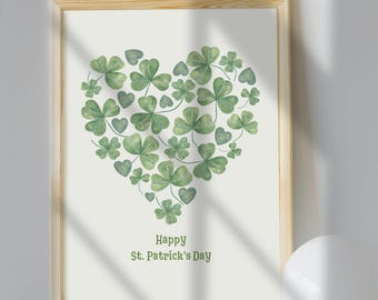 Watercolor Shamrock Heart Print: St. Patrick's Day Decor (Digital Download)