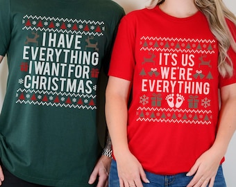 Couples Christmas Pregnancy Reveal Shirts, Holiday Maternity, Couples Pregnancy Shirt, Christmas Pregnancy Announcement, Xmas Baby Reveal