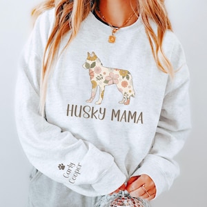 Custom Husky Sweatshirt With Dogs Name On Sleeve, Husky Mom Gift, Custom Dog Sweatshirt, Husky Mom Sweatshirt, Husky Gifts, Husky Shirts