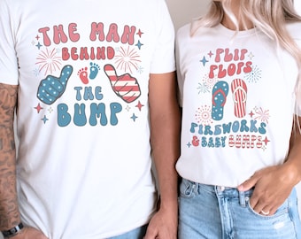 Couples 4th of July Pregnancy Shirt, Fireworks and Baby Bumps Shirt, Couples July 4th Pregnancy Reveal, Patriotic Baby Announcement Shirt