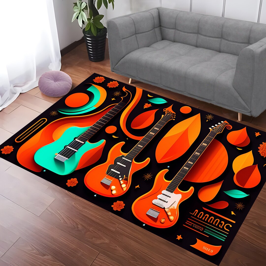 Music Rug Guitar Themed Rug Music Room Rug Rock Music Rug Etsy UK
