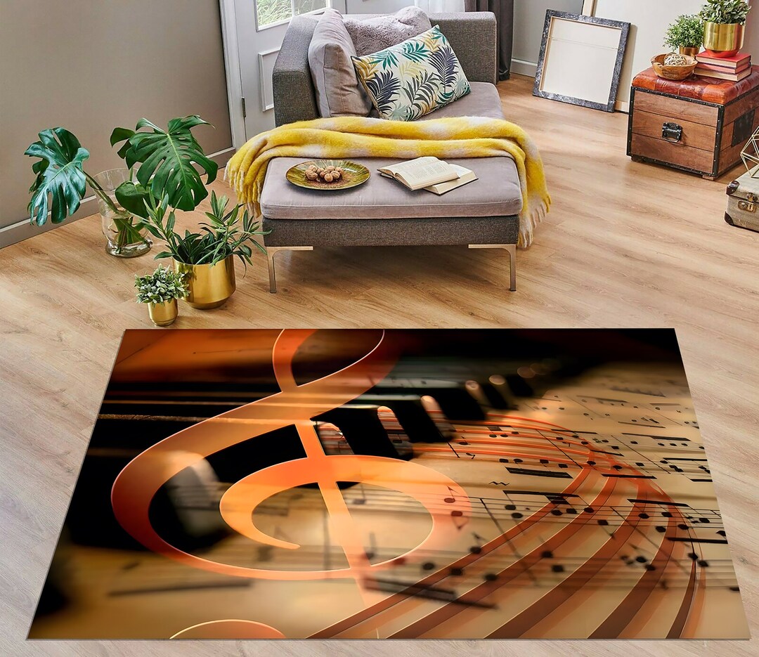 Music Rug, Musical Note Rug, Music Room Rug, Piano Music Rug, Brown Rug ...