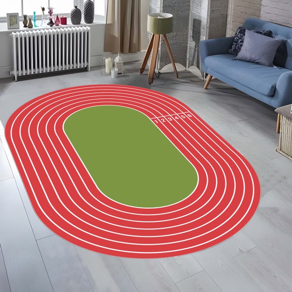 Tapis d'athlétisme,Tapis de course à pied,Tapis ellipse,Tapis ovale,Tapis sur le thème du sport,Tapis pour chambre d'ado,Tapis pour chambre d'enfant,Tapis décoratif,Antidérapant,Tapis imprimé doux 3D