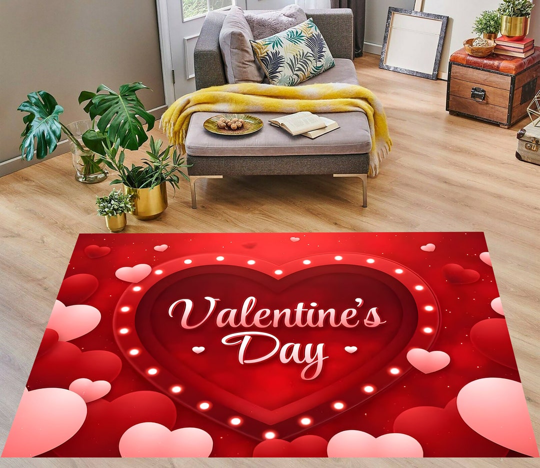 Heart Theme Rug,valentine's Day Rug,love Themed Rug,sparkly Rug,red Rug