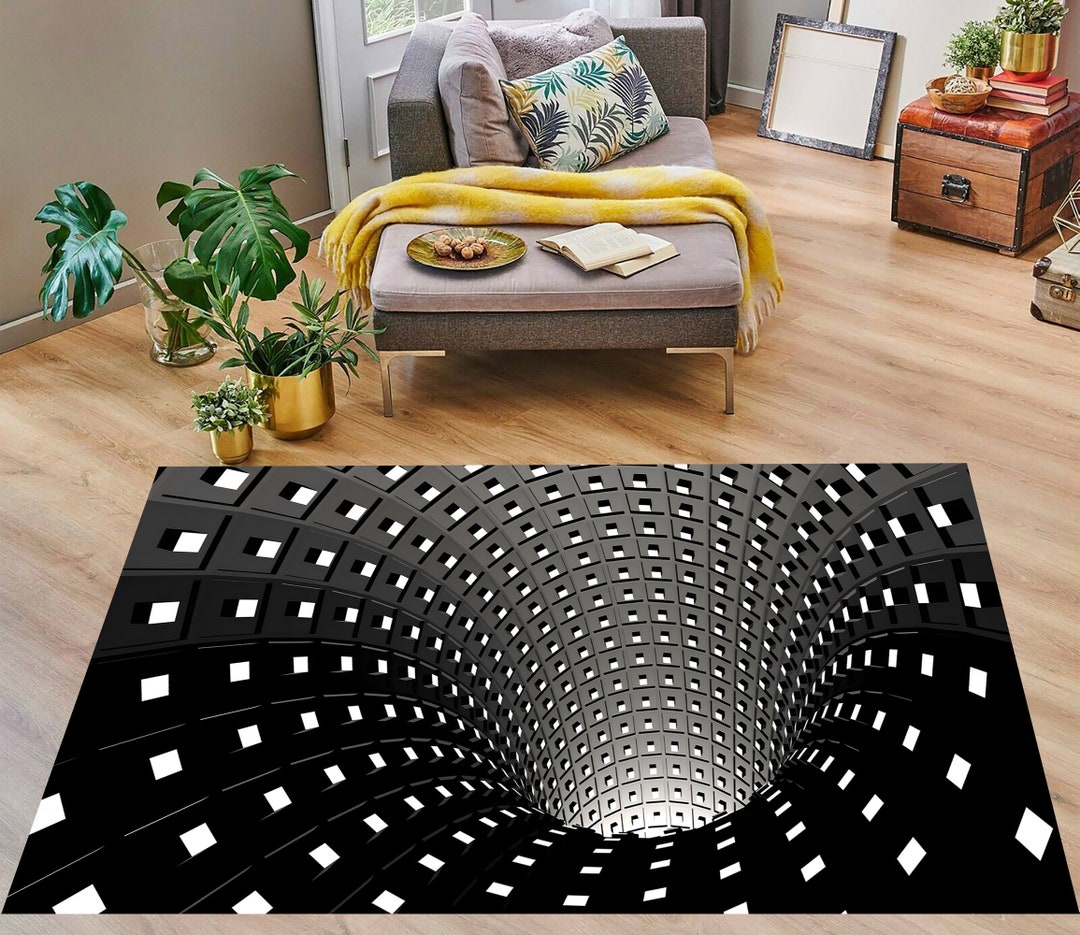 Vortex Rug, 3D Illusion Rug, Spiral Themed Rug, Black Vortex Rug,cool