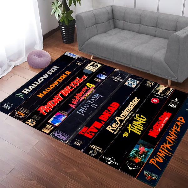 VHS Themed Rug, Tape Rug,Nostalgic Horror Rug,Halloween Rug,Movie Decor Rug,Rug For Gift,Living Room Rug,Area Rug,Non Slip,Soft Print Rug