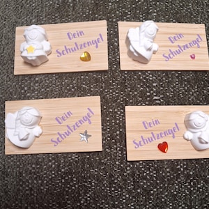 Schutzengel Visitenkarte 3D auf Bambus Holz in Folie, Schutzengel to go, Glücksbringer mit Geschenkverpackung
