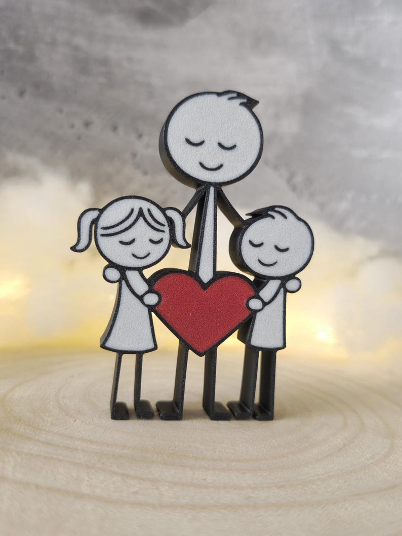 Papa mit Kindern Figur 3D Druck – Vater Tochter Sohn Geschenk
