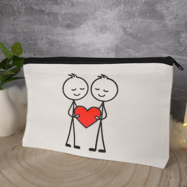 Baumwoll Kosmetiktasche Paar mit Herz – Romantische kleine Necessaire – Geschenk Partner (Variante 2)