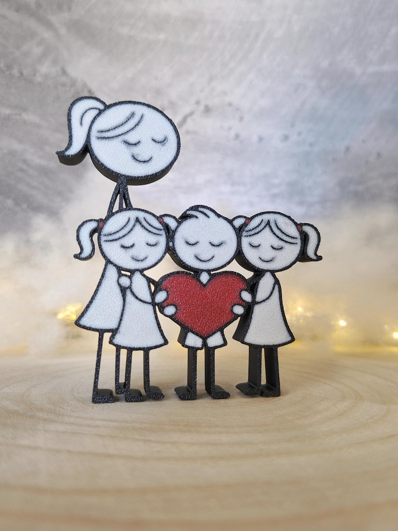 Mama mit einen Sohn und zwei Töchtern – 3D Druck mit Herz – Muttertag Geschenk