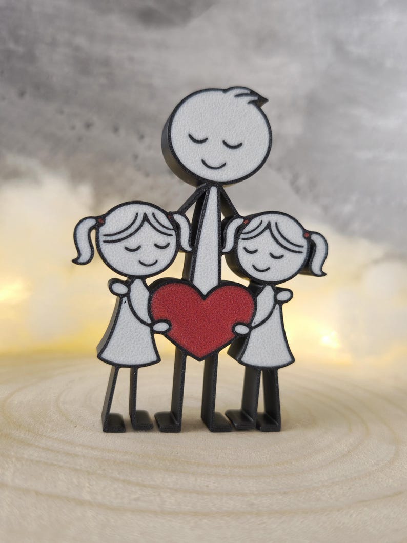 Papa mit 2 Töchtern Figur 3D Druck – Vater Tochter Geschenk