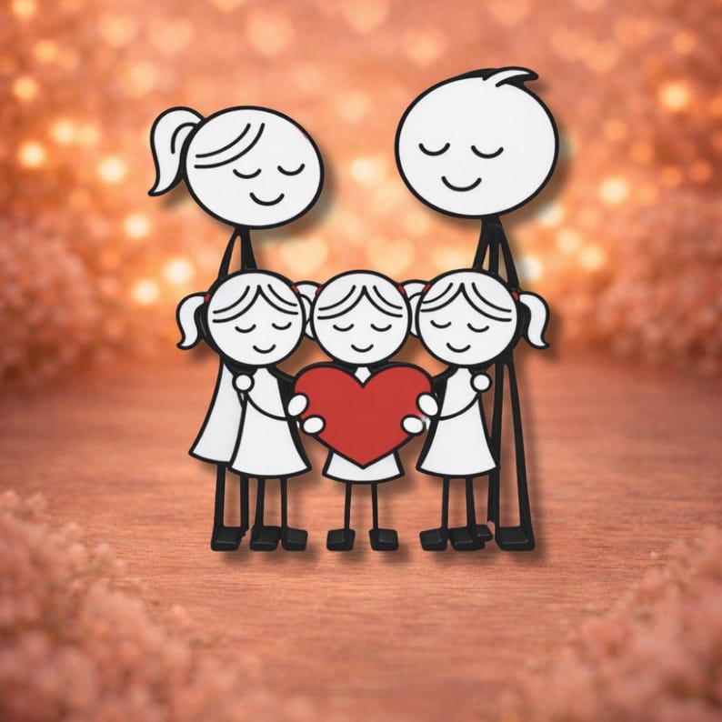 Familienfigur mit Herz – liebende Familie – 3 Töchter