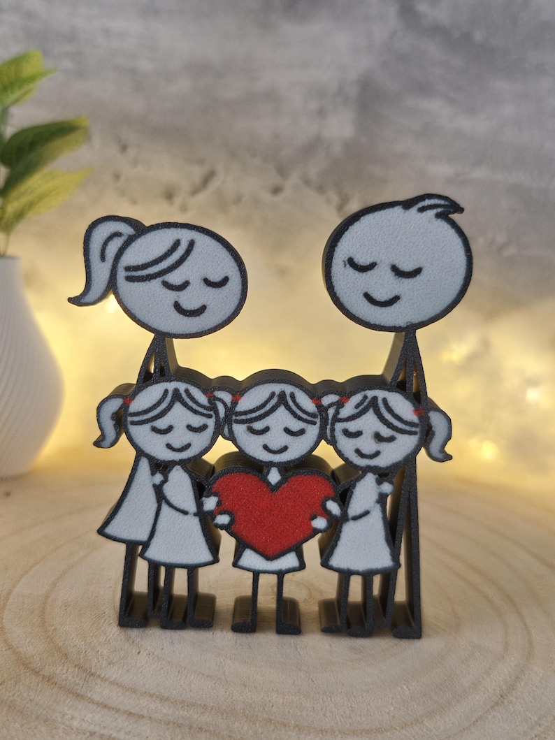 Familienfigur Mama Papa 3 Töchter – 3D Druck Deko – Geschenk für Familie