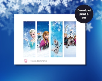 Set de Frozen con Elsa, Anna, Olaf y Kristoff, que incluye 4 marcapáginas de 6x2 pulgadas. Un regalo ideal para amantes de los libros. Descarga instantánea para imprimir en casa.