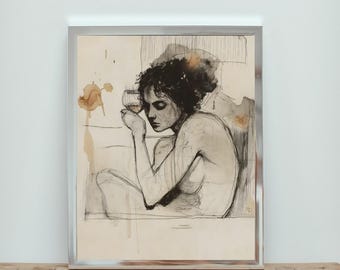 Thirsty Soul: a minimalist sketch blending abstract lines and emotional depth, capturing a moment of introspective calm and longing.