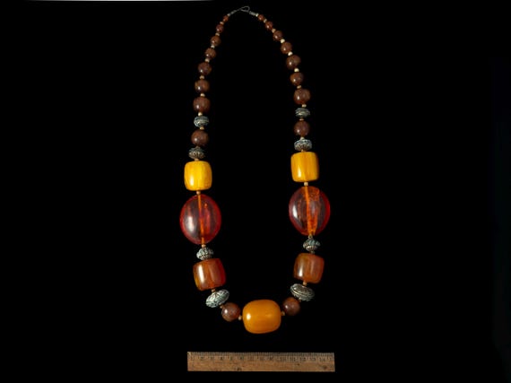 Collier Vintage En Métal Argenté Avec Perles D'ambre - Style Ancien, Pierres Naturelles (occasion)