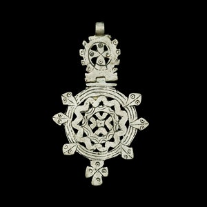 Ethiopian antique/vintage traditional Coptic cross handmade hinged pendant of European coin silver from C18th