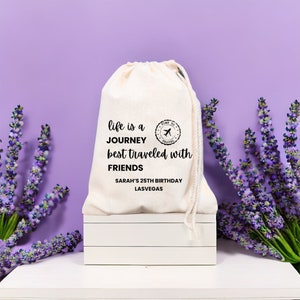 Das Leben ist am besten gereist, mit Freunden Hangover Kit, Mädchen Reise Party Favors, Geburtstagsparty Mädchen Reise Überlebens Kit, Reise Thema Favor Taschen