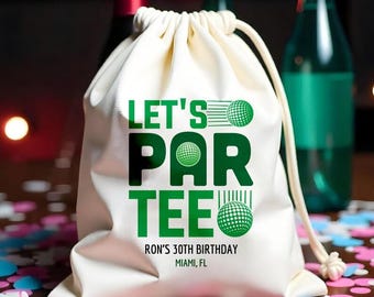 Personalized Golf Birthday Favor Bags - Custom Par-Tee Gift Bags - Custom Name Golfing Bags - Cotton Goodie Bags - Groomsmen Golf Favor Bags