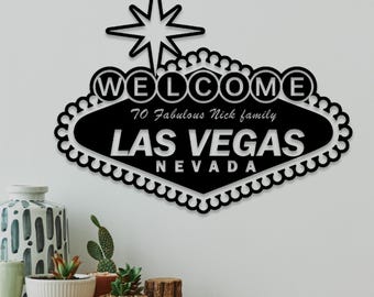 Personalized Las Vegas Sign - Welcome to Fabulous Las Vegas Sign - Vegas Themed Gift -Housewarming Gift for Him-Custom Family Name Metal Art