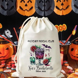 Personalized Witches Social Club Favor Bag - Halloween Boochelorette Party Bag - Custom Printed Halloween Favor Bag - Drawstring Gift Bag