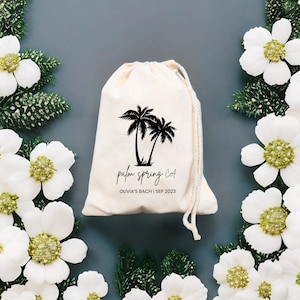 Palme Bevorzugung Tasche, Palm Springs Hochzeit Willkommen Tasche, Tropical Junggesellinnenabschied, Ziel Hochzeit Gefälligkeiten, Junggeselle Geburtstag Party Tasche