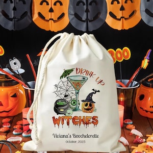 Custom Halloween Favor Bag - Witch Bachelorette Party Treat Bag - Drink up Witches Party Bag - Halloween Candy Bag - Spooky & Fun Design Bag