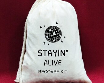Personalized 'Stayin' Alive' Cotton Favor Bag: Disco Bachelorette Party