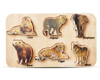 Wild Animal Wooden Puzzle: Educational Toy for Toddlers