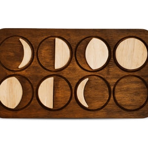 Puzzle en bois des phases de lune - Planche de puzzle en bois Montessori - Cadeaux éducatifs préscolaires pour garçons et filles - Planche de puzzle chevillée