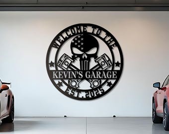 Custom Motorcycle Skull Metal Sign: Personalized Garage Decor