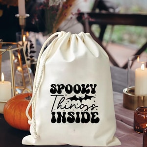 Personalized Halloween Favor Bag - Spooky Trick or Treat Cotton Drawstring Sack - Halloween Scary Bat Bag - Cute Spooky Halloween Party Bags